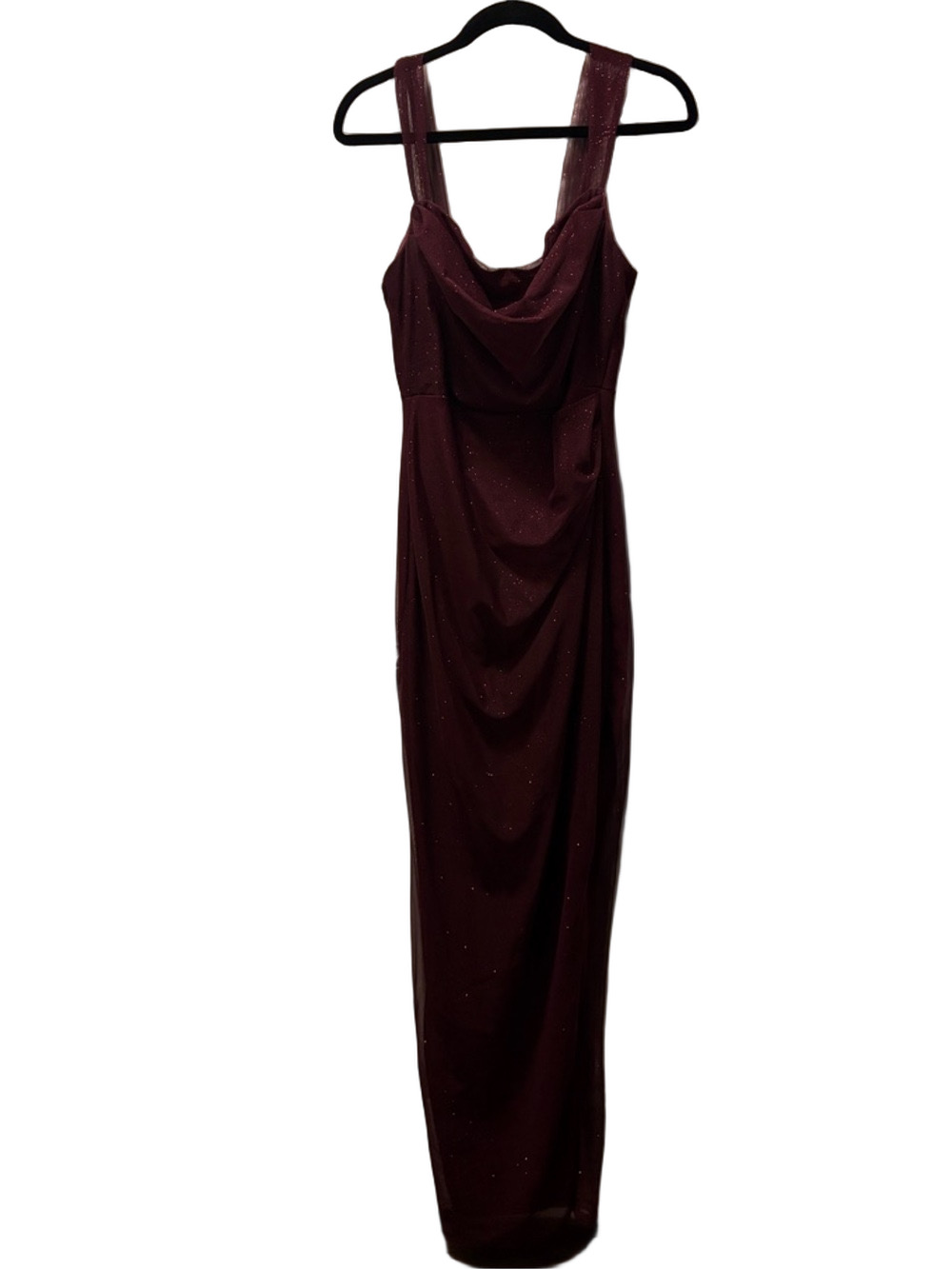 Windsor Burgundy Cowl Neck Evening Gown High Slit Formal Prom Dress - Size L
